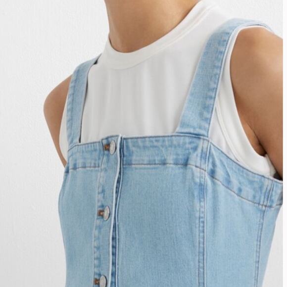 Club Monaco Denim Button Down Fitted Silhouette Vest Dress Pockets Stretch Sz 0 - Picture 7 of 15